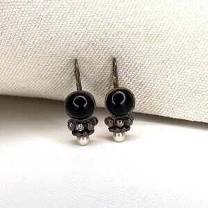 Sterling Silver Onyx Earrings Marked‎ Dangle Black Whimsigoth